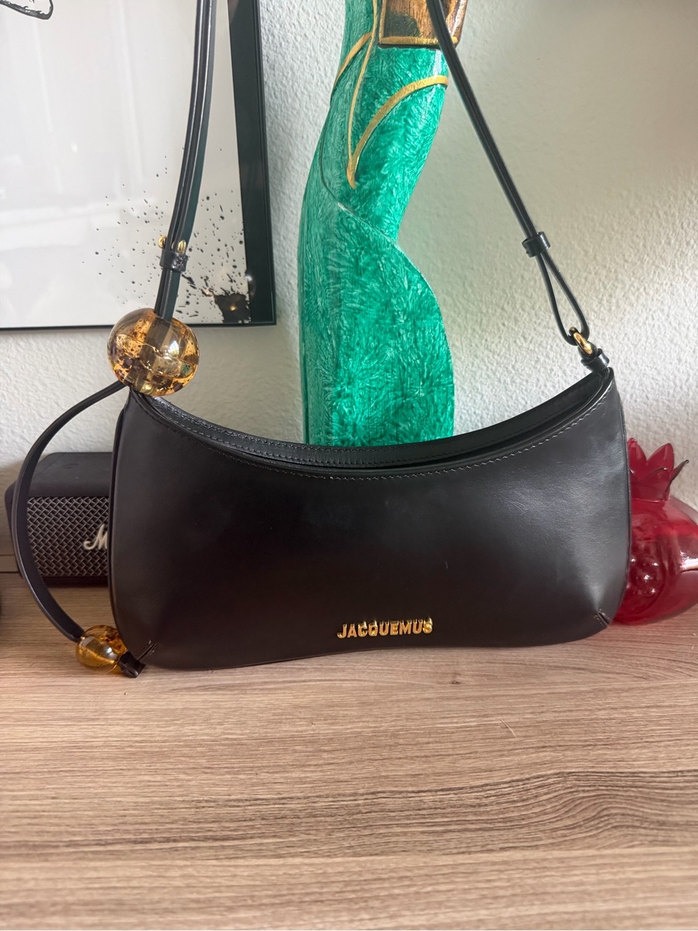 Jacquemus Black Shoulder Bag with Gold Bead Accents